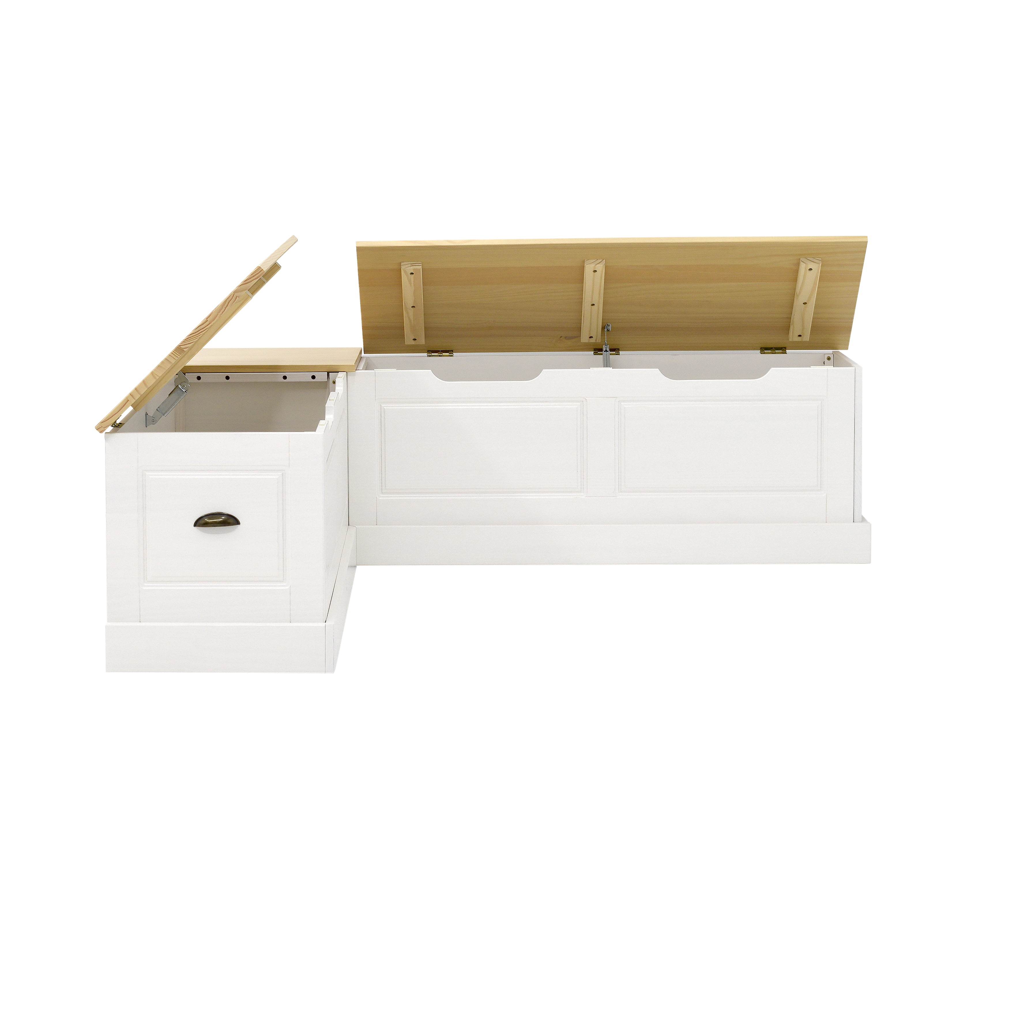 Linon Romero Casual Wood Corner Dining Breakfast Nook with Storage, White/Natural