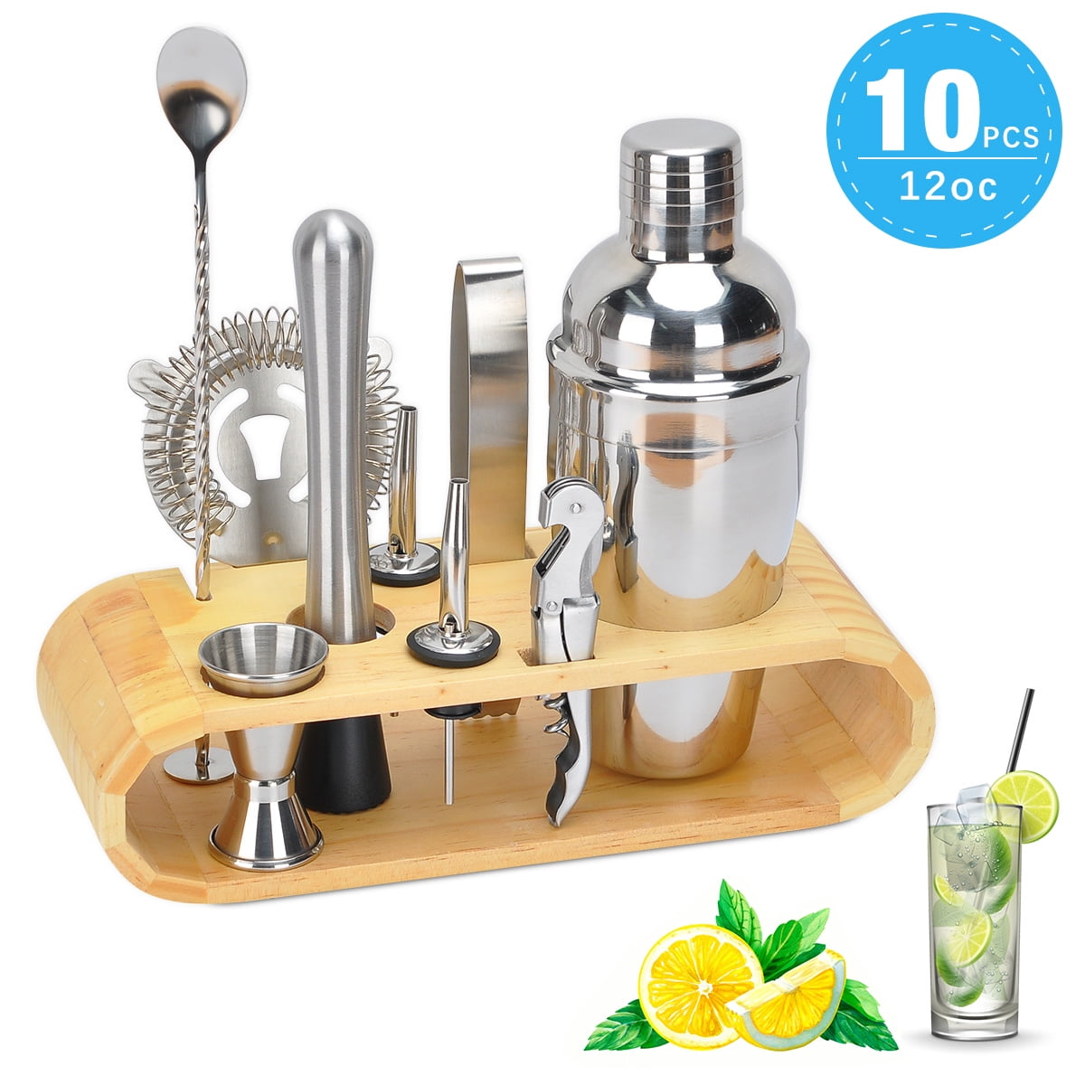 Lychee 10 Piece Home Cocktail Shaker Set Professional Stainless Steel  Bartender Drink Making Tools for Christmas, Party & Festival(350Ml)