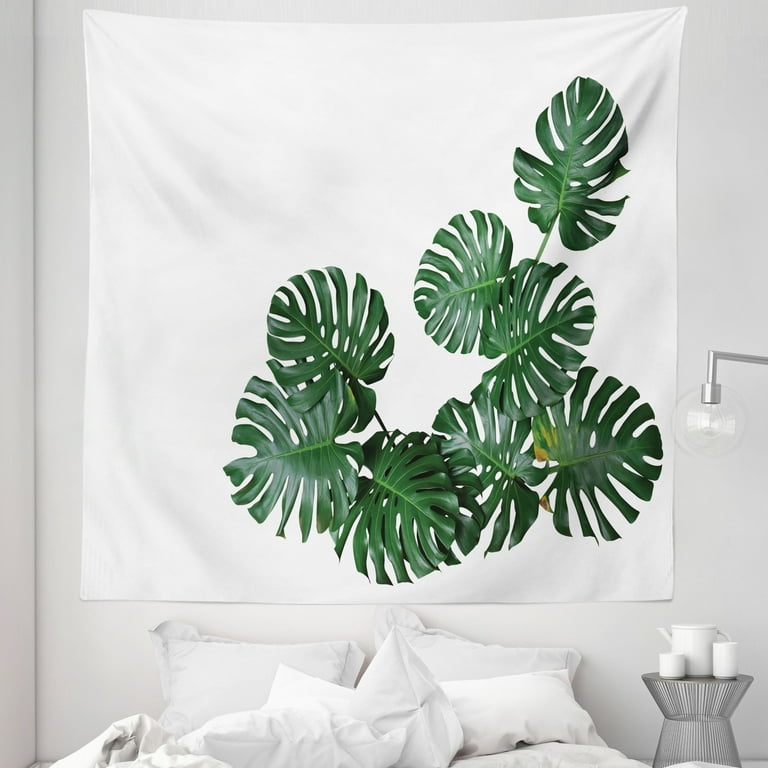 Philodendron Tapestry Realistic Monstera Deliciosa Dark Green Leaves on Plain Background Fabric Wall Hanging Decor for Bedroom Living Room Dorm 5