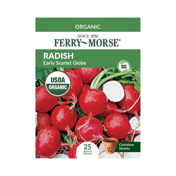 Ferry-Morse Organic 1.1G Radish Early Scarlet Globe Annual Vegetable Seeds, Full Sun