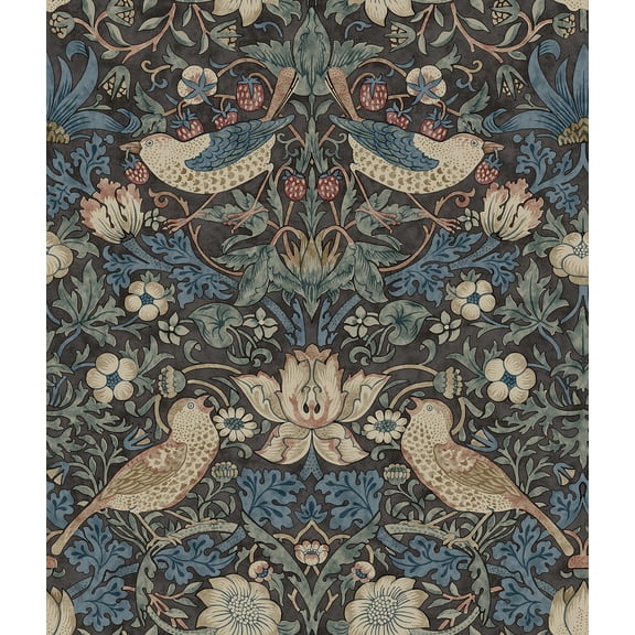 Morris & Co. Strawberry Thief Charcoal Peel and Stick Wallpaper