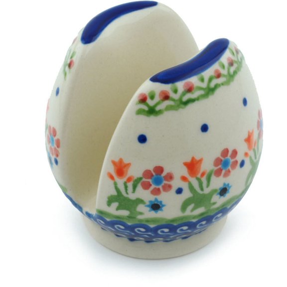 Polish Pottery 3¼-inch Napkin Holder (Spring Flowers Theme) Hand Painted in Boleslawiec, Poland   Certificate of Authenticity