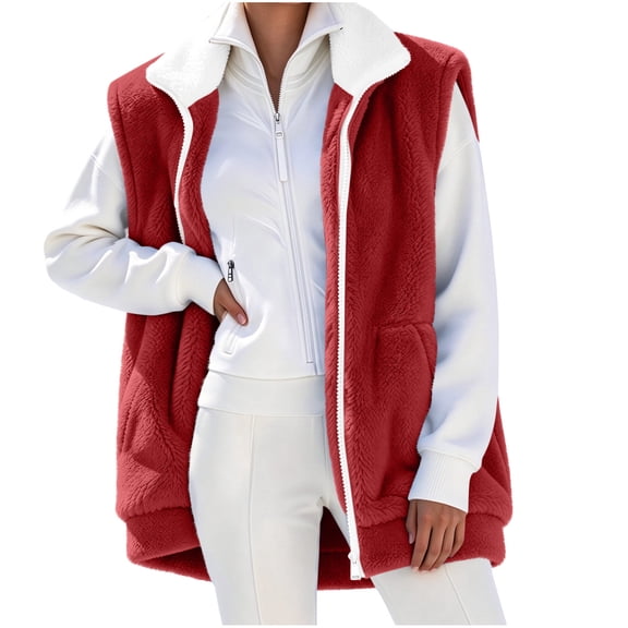 FAIWAD Womens Fleece Vest Zip Up Sleeveless Fuzzy Plush Jacket with Pockets Sherpa Warm Fall Winter Outerwear Casual Outfits