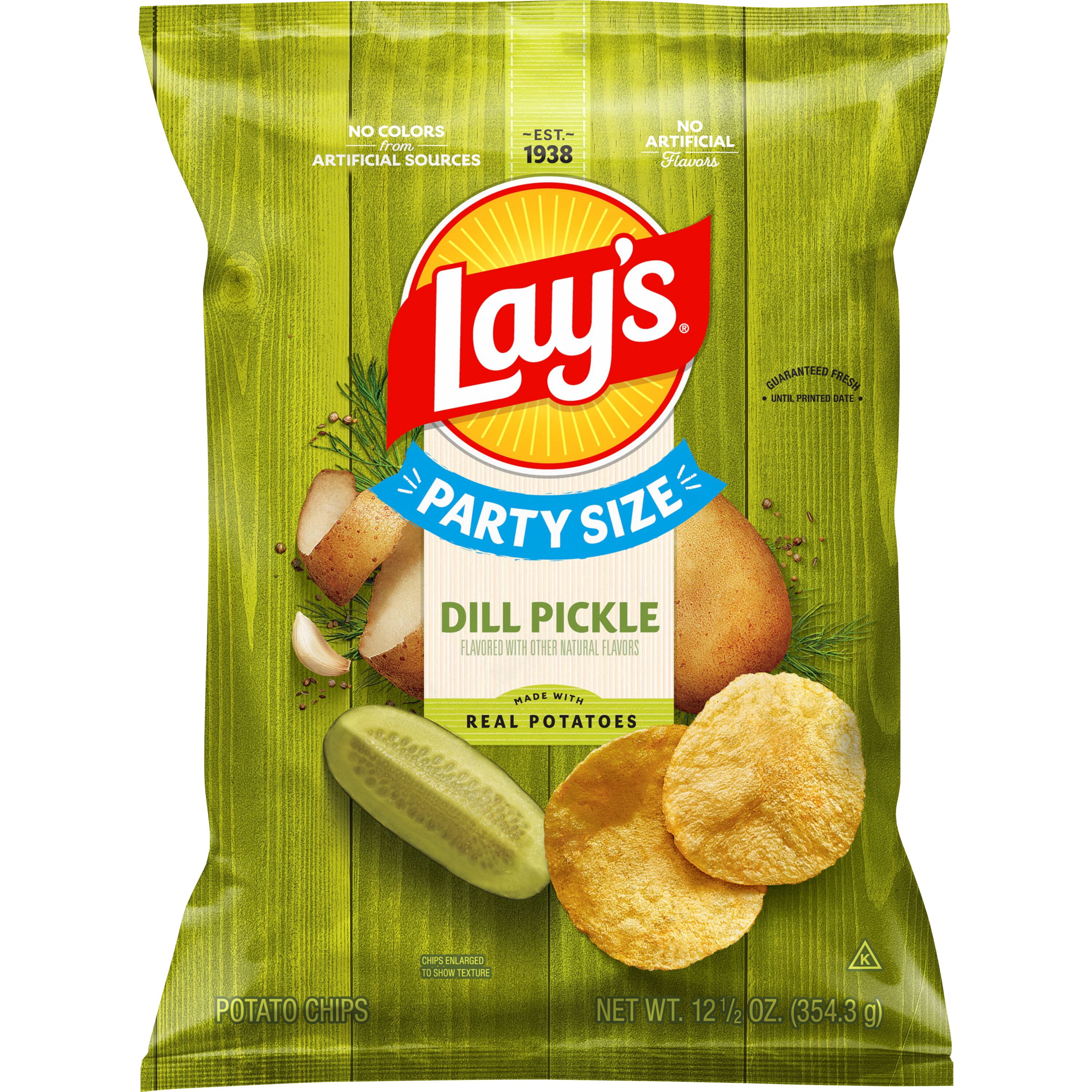 (3 pack) Lay's Dill Pickle Flavored Potato Chips, Party Size, 12.5 oz Bag