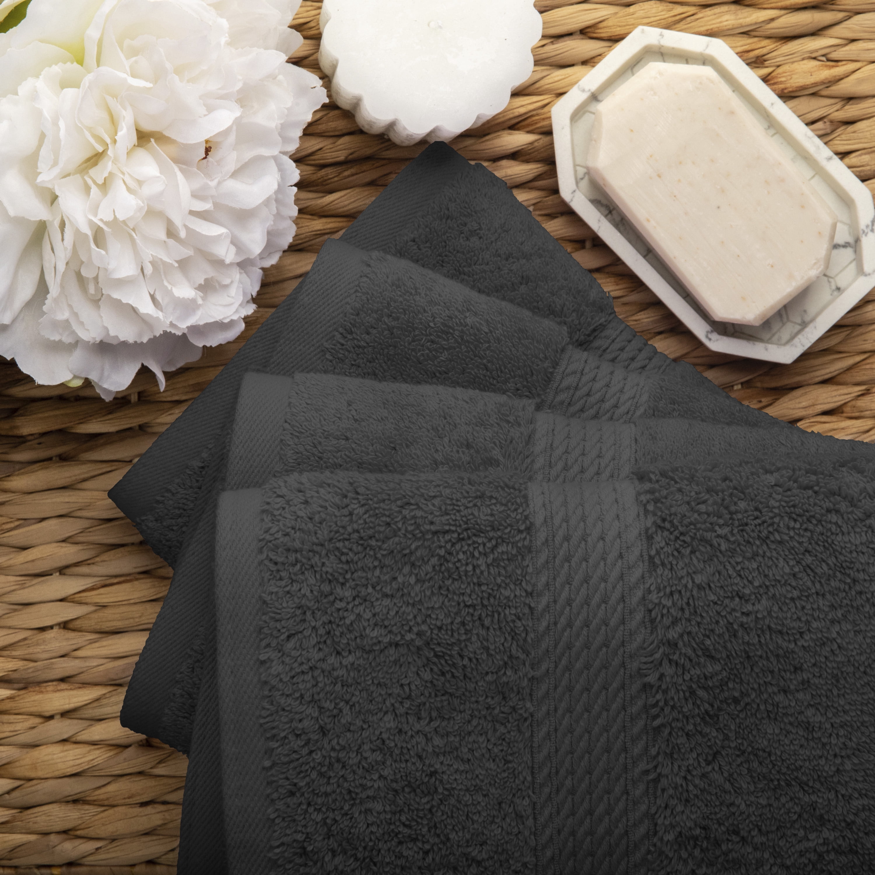 Superior Hymnia Egyptian Cotton Hand Towel Set, Charcoal