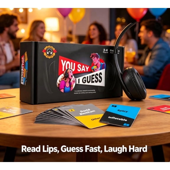 You Say I Guess Lip‑Reading Party Game, Hilarious Headphone‑Wear Lip Reading Card Game for Adults, Fun Group Board Game for Game Night, 2‑4 Players Ages 18