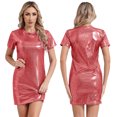 thumbnail image 3 of Vestido tipo camiseta para mujer, traje metálico brillante para discoteca, fiesta Rave, actuación en discoteca, cuello redondo, vestido recto de manga corta, 3 of 5