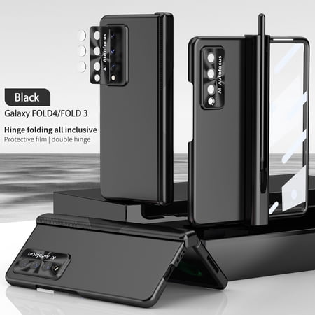 Cover for Samsung Galaxy Z Fold 4 2022 Case with S-Pen Holder Hinge Protection & Front Screen Protector Full Body Slim PC Cover Anti-scratches Shockproof Phone Case for Galaxy Z Fold 4 Black