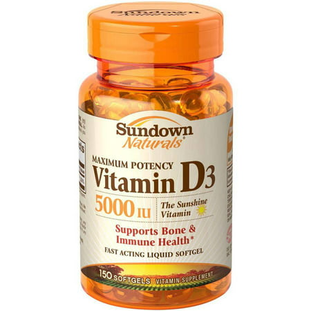 Sundown Naturals La vitamine D3 supplément de vitamine Gélules, 5000 UI, 150 count