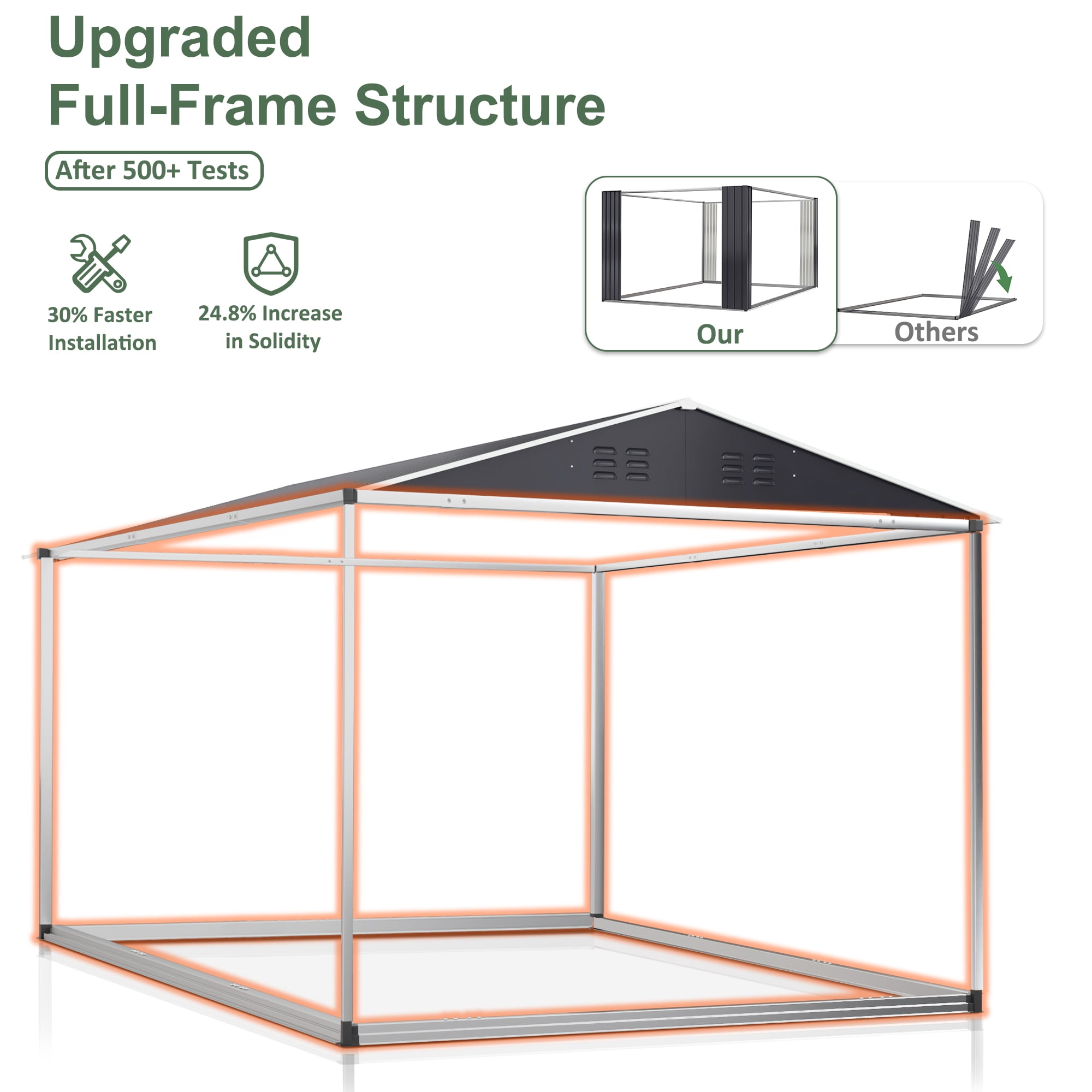NETAJE 10'x10' Outdoor Metal Storage Shed with Updated Frame Structure and Lockable Doors for Backyard, Garden, Patio, Lawn, Brown