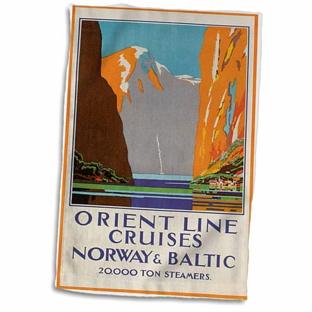 3dRose Vintage Orient Line Cruises Norway and Baltic Ocean Liner Poster - Towel, 15 by