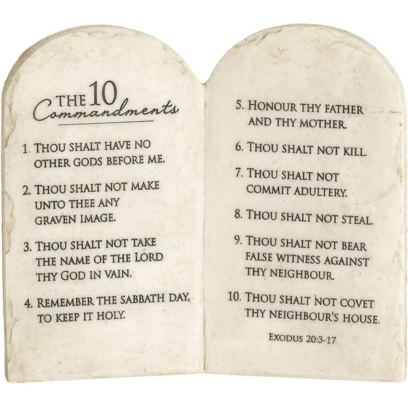 Dicksons 10 Commandments Whitewash Stone Tablet 6 x 6.5 Resin Decorative Wall and Tabletop Sign Plaque