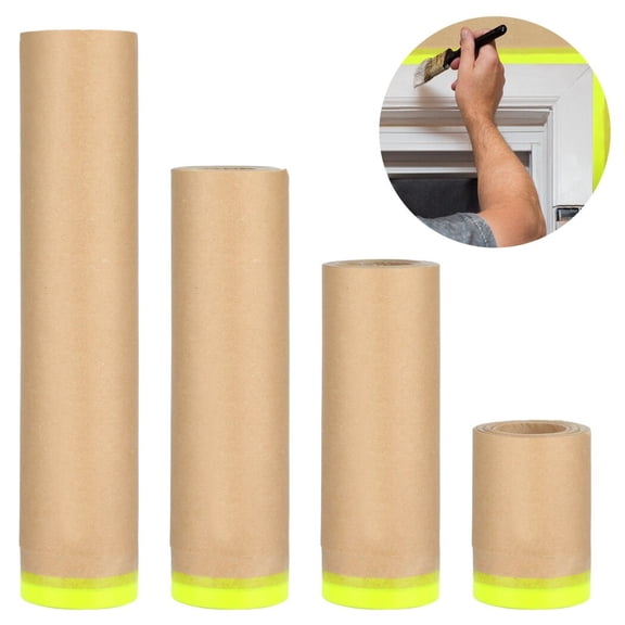 4 Rolls Masking Paper, 6in 12in 18in 24in x 43ft Automotive Spray Paint Masking Paper, Waterproof Tape and Drape Painter Paper for Automotive Wall Furniture Painting Protection