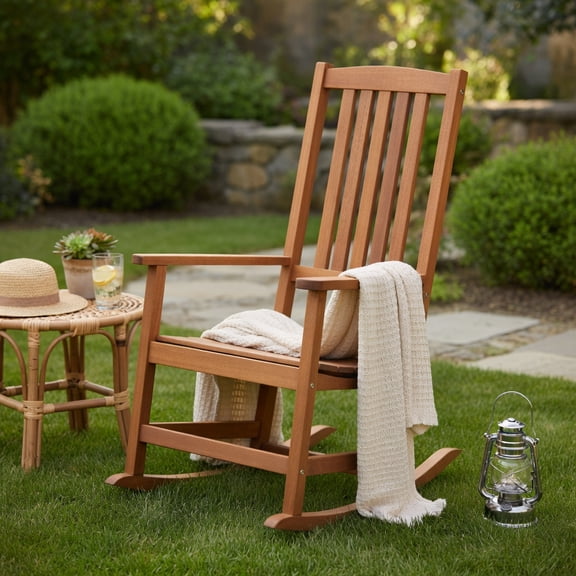 Resenkos Patio Rocking Chair Ergonomic High-Back Outdoor Rocker with Smooth Rocking Base, Lounge Chair Outdoor with Weather Resistant Steel Frame for Porch Garden Outside, Brown