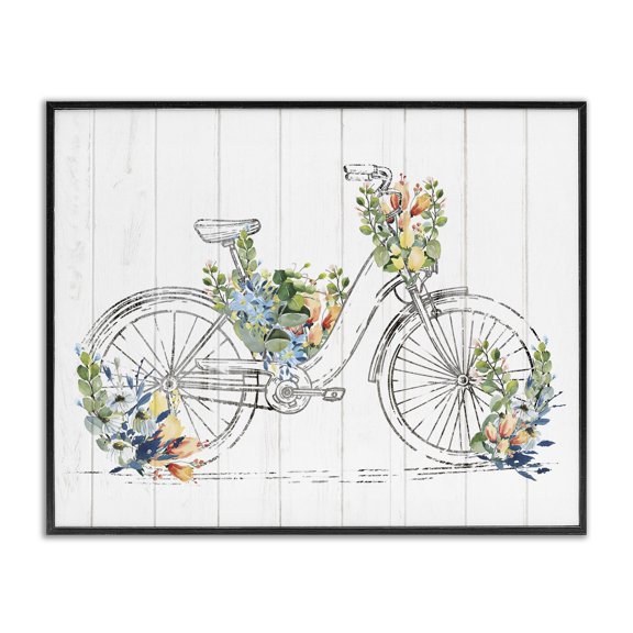 Stupell Industries Farmhouse Floral Country Bicycle Black Framed Giclee Art, 30 x 24, by Kim Allen