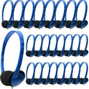 Wholesale Bulk Headphones 25 Pack for School Classroom Lightweight On-Ear Wired Headsets with 3.5mm Plug Class Set for Kids Students Children and Adult（Blue）