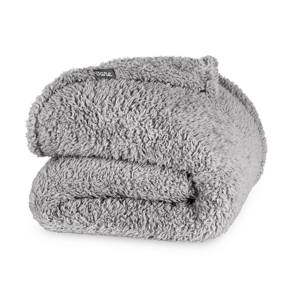 Bare Home Faux Shearling Blanket - Dual Layer - Fluffy & Soft - Lightweight - Full/Queen, Light Gray