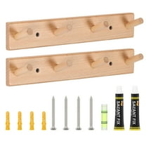 2 Pack Wall Mounted Wood Coat and Hat Rack, 4 Hooks, Light Brown