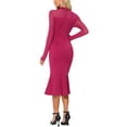 thumbnail image 3 of INSPIRE CHIC Women's Dress Mermaid Bodycon Mock Neck Sheer Mesh Long Sleeve Dresses XS Rose Red, 3 of 6