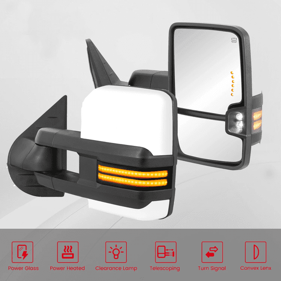 MOSTPLUS 2PCS Switchback White Painted Tow Mirrors for 08-13 Silverado 1500,2500HD,3500