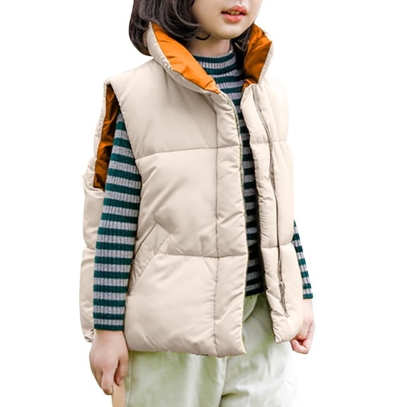 Coerni Girls Reversible Puffer Vest Zip‑Up Padded Quilted Gilet with Side Pockets Toddler Fall Winter Thick Warm Layering Vest Outerwear