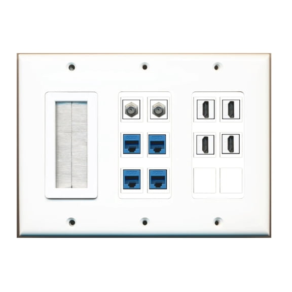 Ultra Spec Cables Custom Brush Wall Plate White with up to 12 Keystone Ports