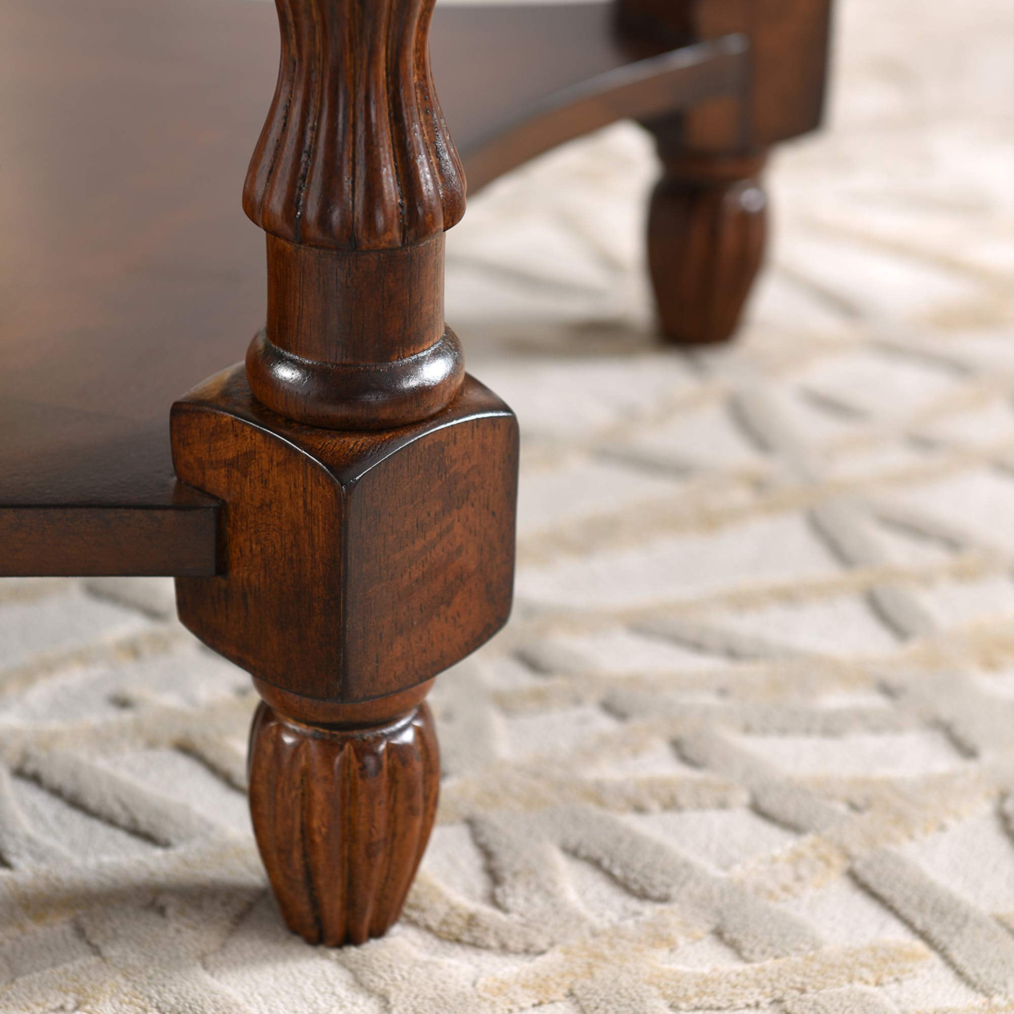 JESONVID Traditional Solid Wood Oval End Table with Tempered Glass Top，2 tier Side Table for Living Room Bedroom,Cherry Walnut