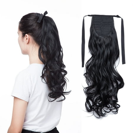 S-noilite 3 Types Ponytail Extensions Claw Jaw Pony Tail Wrap Around Ponytail Tie up Ponytail Clip in Hair Extensions Curly Long Straight Soft Silky 1 pcs Dark (Best Type Of Clip In Hair Extensions)