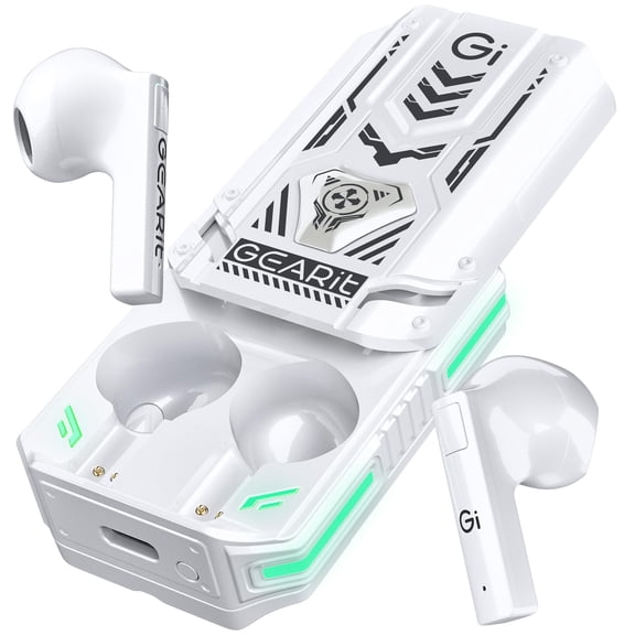 GEARit True Wireless Earbuds - Bluetooth Earbuds with Microphone, BT 5.3 - White in Ear Headphones with RGB Charging Case - Compatible with iPhone and Android Phones - Great for Work, Gym, Calls