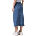 thumbnail image 3 of INSPIRE CHIC Women's Denim Front Slit Raw Hem High Waisted Stretch Midi Jean Skirts L Blue, 3 of 6
