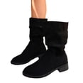 thumbnail image 2 of Willtoo Womens Ruched Faux Suede Mid Calf Boots Low Block Heel Relax Fit Pull On Fashion Walking Shoes Soft Matte Fall Winter Daily Street Styling Footwear, 2 of 5