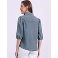 thumbnail image 3 of DARING DIVA Women's 3/4 Puff Sleeve Collar Button Down Jean Shirts L Gray Blue, 3 of 6