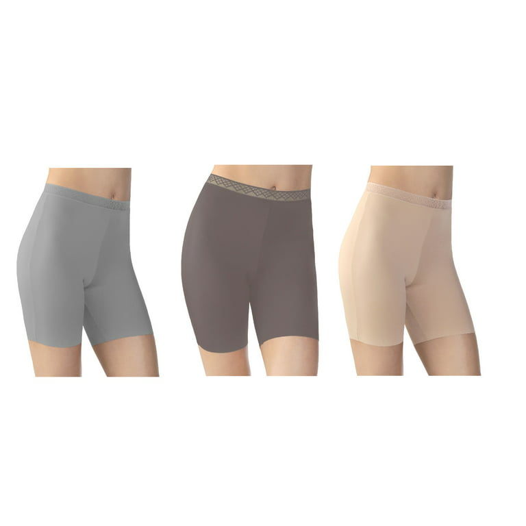 Vassarette Women's 3-Pack Invisibly Smooth Slip Short, Style 12385,  Grey/Walnut/Latte, X-Large/8 