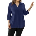 thumbnail image 3 of Fimkaul Women's Button Down Shirts Winter Fall Plus Size Long Sleeve Casual Tops V Neck Solid Tunic Blouse Blue 4XL, 3 of 4