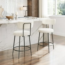 Blanca Counter Stool Ivory Counter Stool, Modern Style, Shearling style fabric, Plywood, Indoor Bar