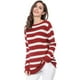 thumbnail image 1 of Allegra K Suéter de rayas túnica con hombros descubiertos y cuello redondo para mujer rojo L, 1 of 6