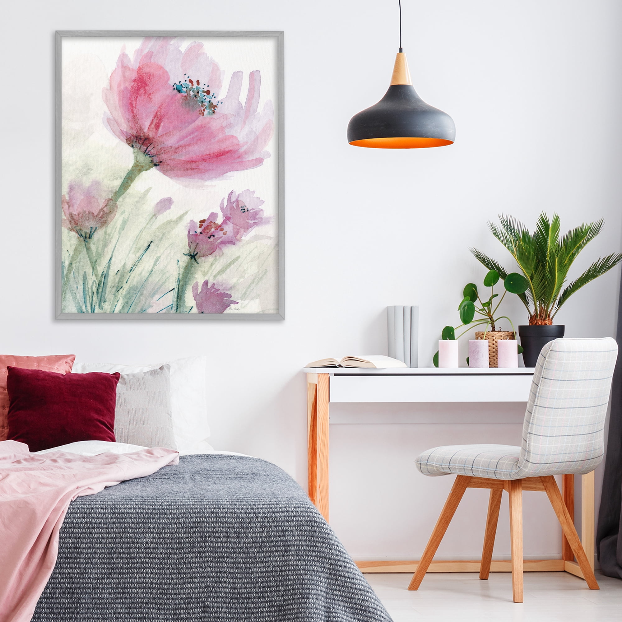 Stupell Industries Pink Flower & Speckled Stamen Gray Framed Giclee Art, design by Patti Bishop