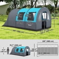 thumbnail image 2 of Large 6-Person Tunnel Camping Tent with Living Room and Bedroom, 3000mm Waterproof Polyester Fabric, Grey and Blue, 480x260x200cm Outdoor Family Tent with Mesh Windows, 2 of 7