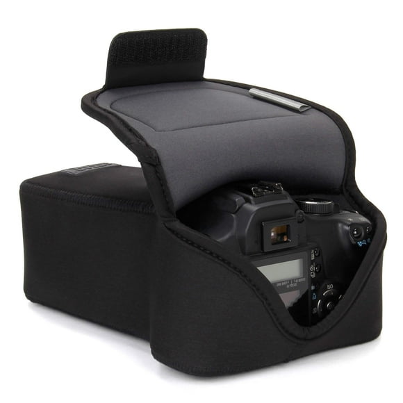 USA GEAR Camera Sleeve and Zoom Lens DSLR Camera Case with DSLR Sleeve Protection, Holster Belt Loop and Accessory Storage - Compatible with Canon, Nikon, Sony, Olympus, Pentax and More (Black)
