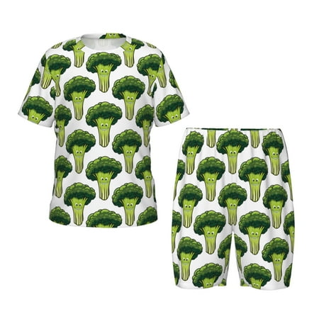 Luyuia Cute Broccoli Print Girls  2-Piece Tie-Dye Pajama Set  Cute Summer Loungewear with Shirt and Tank Shorts Nightwear-Large