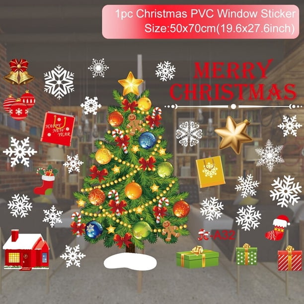 Pegatinas de Feliz Navidad para decoración del hogar, adhesivos de pared de alce y Papá Noel para exhibición de ventanas, Año Nuevo, 2023
