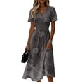 thumbnail image 2 of Minjewel Women's Floral Shift Dress with Print V-Neck - Short Sleeve Summer Dress, Loose Flowy Beach Party Outfit, Comfy Vacation Mini Dress,Gray,S, 2 of 6