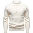 thumbnail image 2 of ChaoLingNeng Mens Sweaters 175Xl Men's Cable Knit Collar And Button Pullover Sweater Casual Long Sleeve Stand Collar Button Knitted Polo Sweaters, 2 of 3