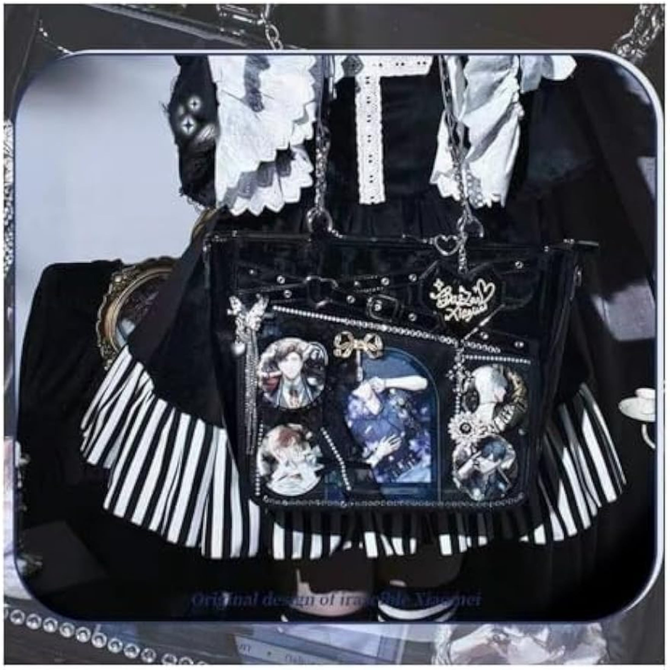 Love-Chains Ita Bag Pins Display Single Shoulder Crossbody Bag PU Leather Big Capacity Handbag Chain Clear Purse with Insert