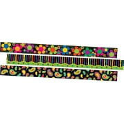 BARKER CREEK Neon Border Set, Paisley, Stripes & Flower Power, Decorate Galore with 105' of Color-Coordinated Neon Stripe, Paisley, and Flower Power Trim (3665)
