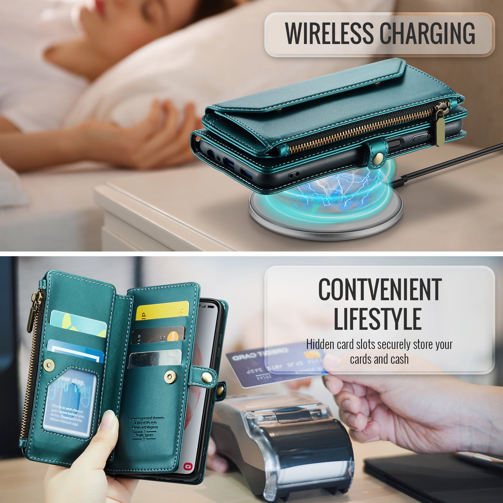 Asuwish Compatible with Samsung Galaxy S21 5G 6.2 inch Zipper Wallet Phone Case Tempered Glass Screen Protector Crossbody Lanyard Strap Flip Card Holder Slot Cell Cover for S 21 21S G5 Women Green