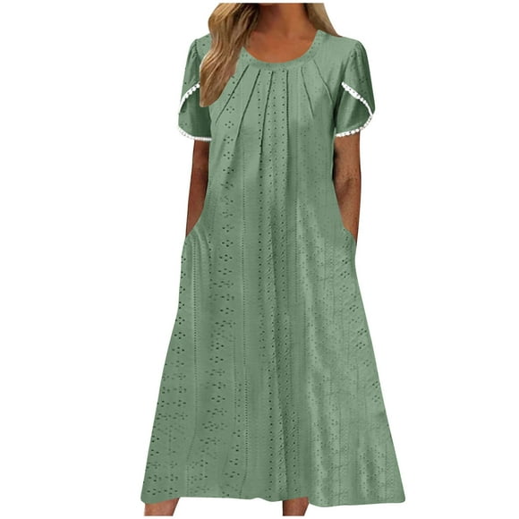 FAIWAD Robes d'Été à Manches Pétales pour Femmes Robe en Maille Creuse Froncée Robes d'Été Ligne A Robe de Plage Bohème