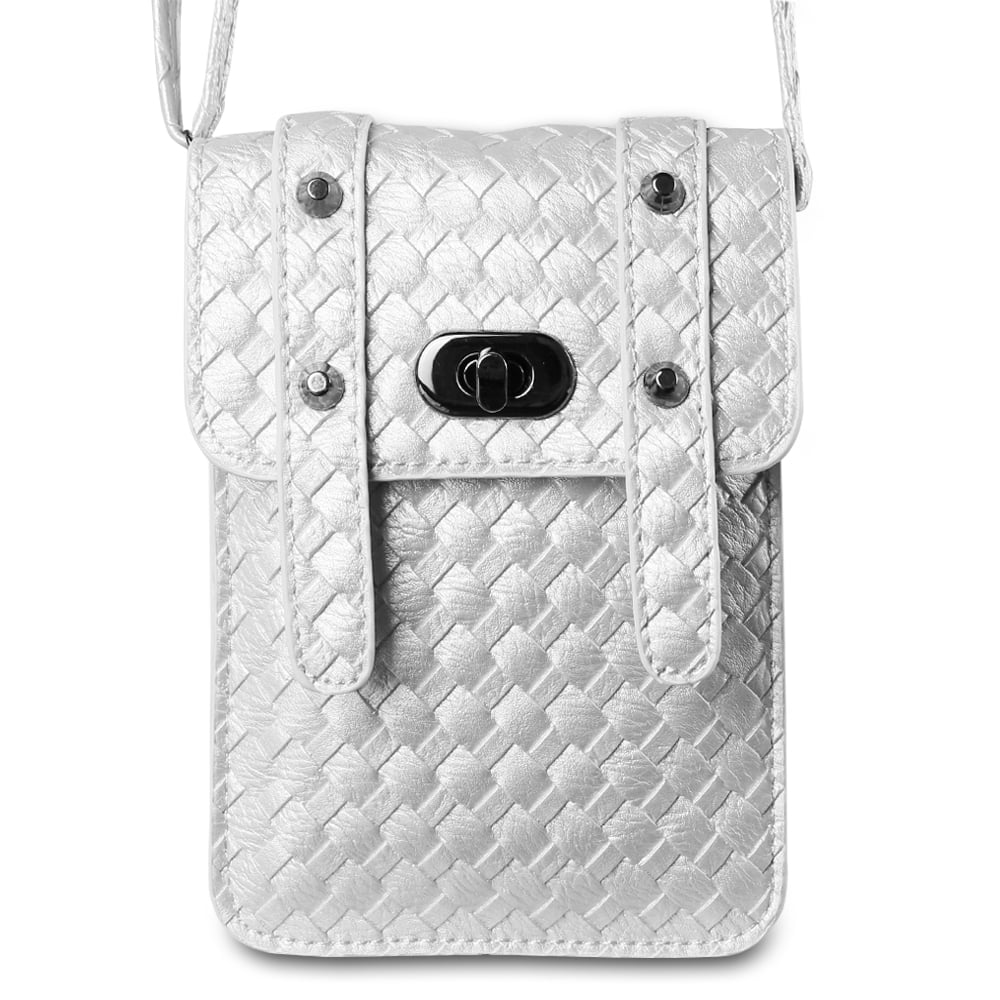 Vegan Leather Braid Woven Crossbody Purse For Apple iPhone XS Max / XS / XR / X With Adjustable Shoulder Strap And Two Compartments For Travel, Festivals, And Every Day Use (Black)