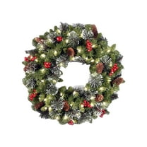 Wadada Pre-Lit Christmas Wreath with Lights Artificial Christmas Wreath Decorated with Pine Cones Berry Clusters Frosted Branches Ball Ornaments Christmas Decorations for Window Indoor & Outdoor(18")