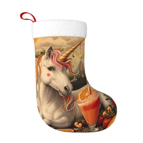 Fuzoiu Countryside Fruit White Horse Print Christmas Stockings, Party Supplies & Kids Gifts,Big Xmas Stockings Decoration for Family Decorations Hanging Ornament for Xmas Holiday Party
